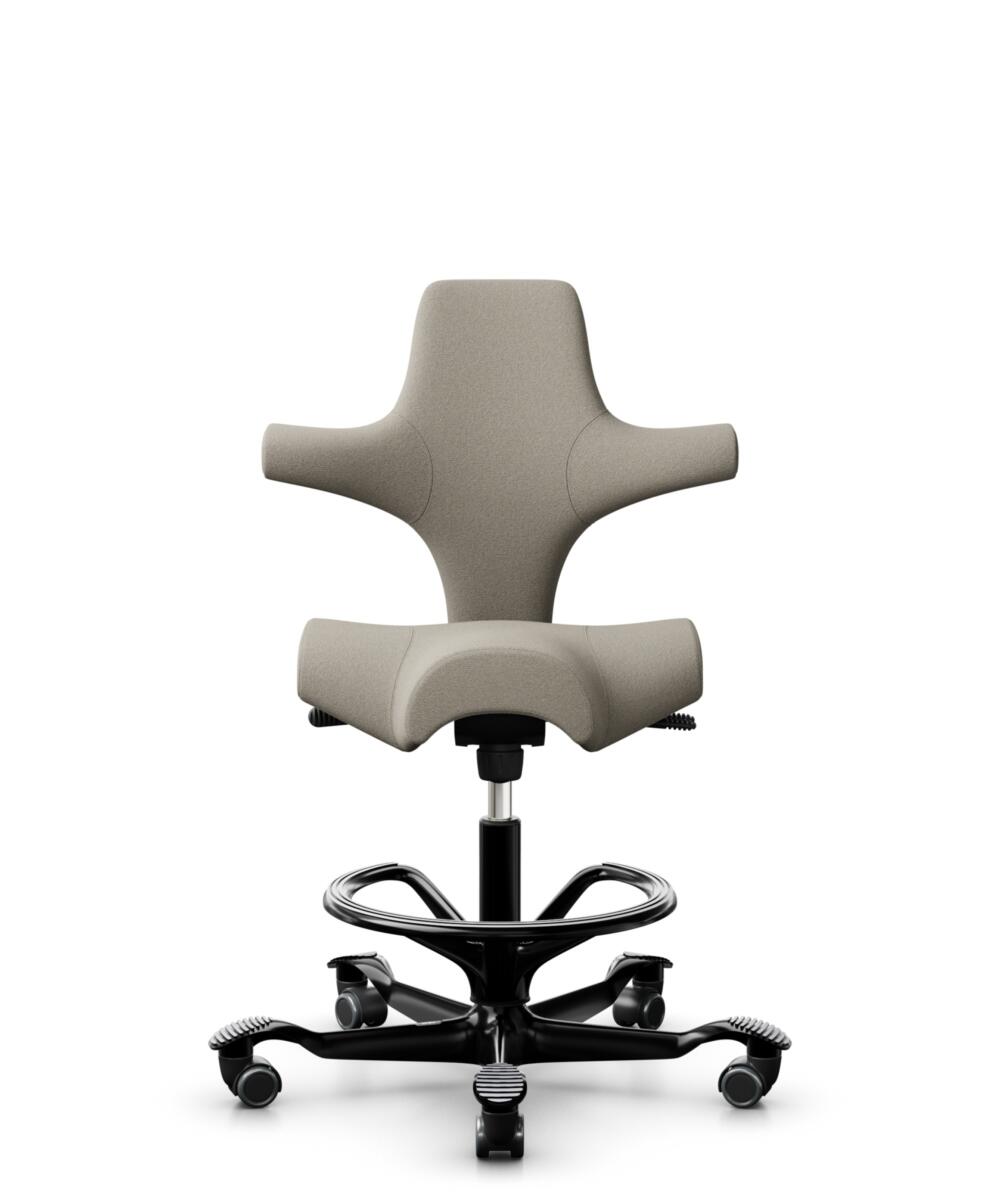 HÅG Capisco 8106 - Capture (Gabriel) - Wol / Polyamide - CPT5103 - Light beige - Framekleur - Zwart - Gasveer - 265 mm (Zithoogte 53-79cm) - Vloercontact - Zachte wielen t.b.v. harde vloeren - Voetenring - Ja, in framekleur - Voetster - Nee, voetster i... - 3