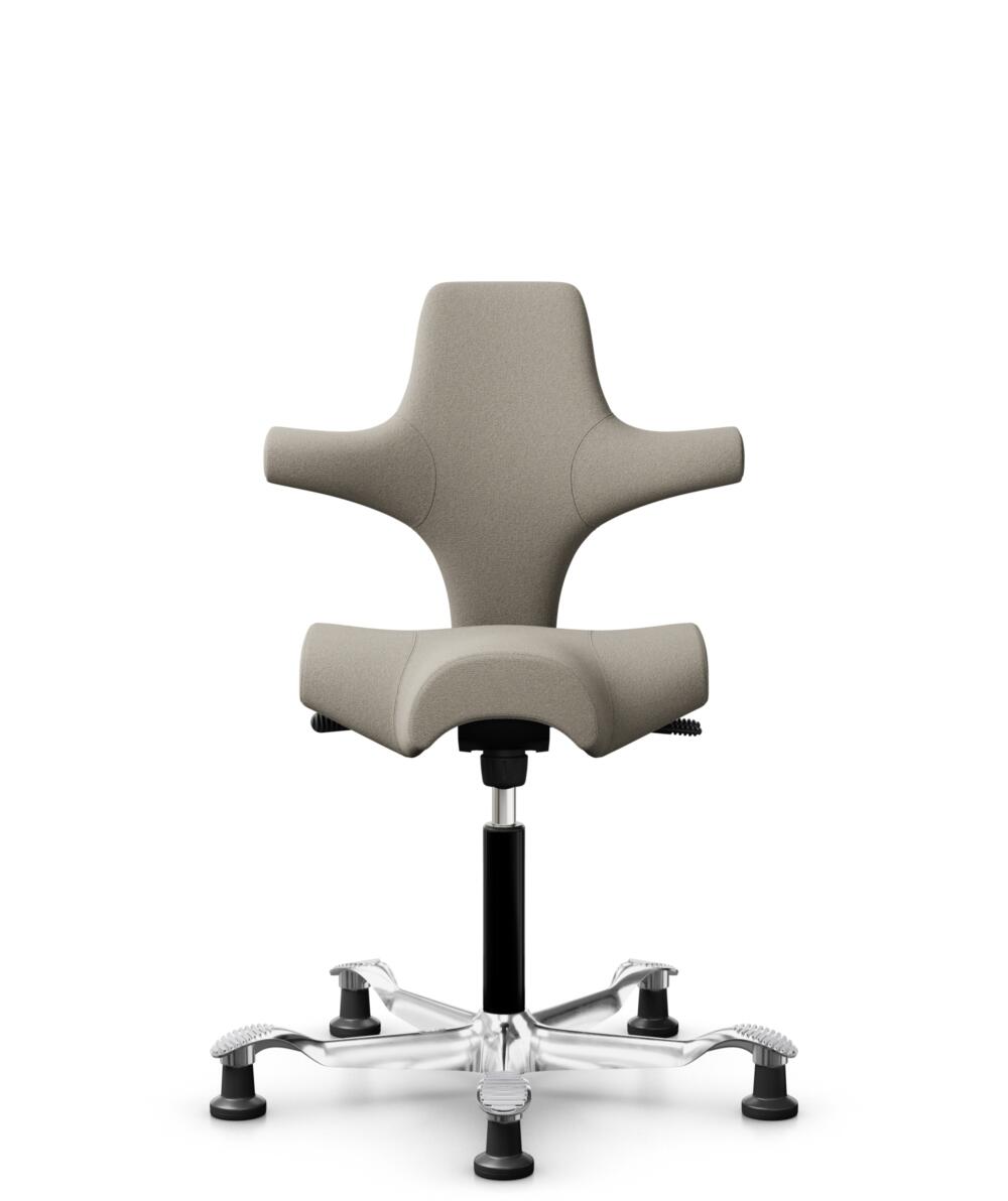 HÅG Capisco 8106 - Capture (Gabriel) - Wol / Polyamide - CPT5103 - Light beige - Framekleur - Zwart - Gasveer - 265 mm (Zithoogte 53-79cm) - Vloercontact - Glijdoppen - Voetenring - Nee, geen voetenring - Voetster - Ja, voetster in gepolijst aluminium - 3