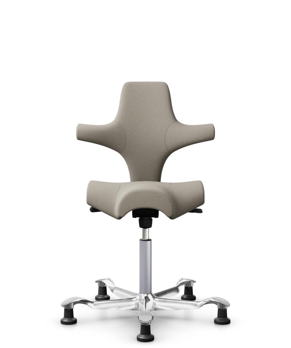 HÅG Capisco 8106 - Capture (Gabriel) - Wol / Polyamide - CPT5103 - Light beige - Framekleur - Zilver - Gasveer - 200 mm (Zithoogte 46-64cm) - Vloercontact - Glijdoppen - Voetenring - Nee, geen voetenring - Voetster - Ja, voetster in gepolijst aluminium - 1
