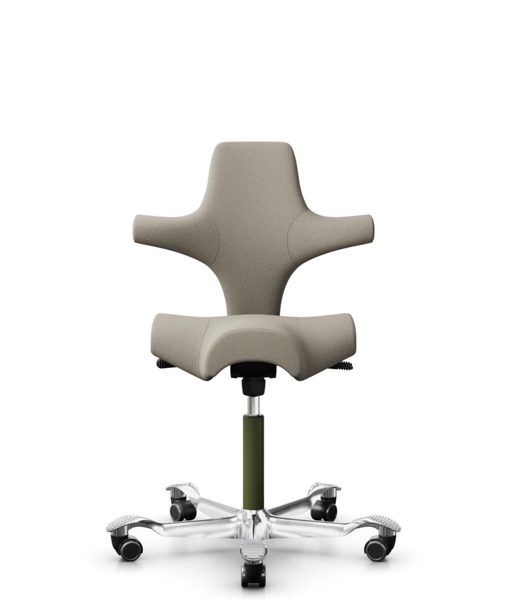HÅG Capisco 8106 - Capture (Gabriel) - Wol / Polyamide - CPT5103 - Light beige - Framekleur - Moss Grey - Gasveer - 265 mm (Zithoogte 53-79cm) - Vloercontact - Harde wielen t.b.v. zachte vloeren - Voetenring - Nee, geen voetenring - Voetster - Ja, voet... - 1