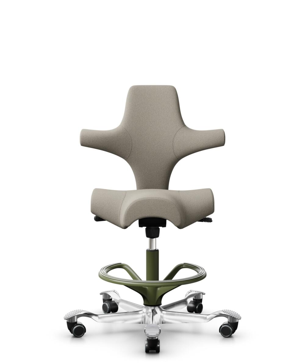 HÅG Capisco 8106 - Capture (Gabriel) - Wol / Polyamide - CPT5103 - Light beige - Framekleur - Moss Grey - Gasveer - 265 mm (Zithoogte 53-79cm) - Vloercontact - Zachte wielen t.b.v. harde vloeren - Voetenring - Ja, in framekleur - Voetster - Ja, voetste... - 3