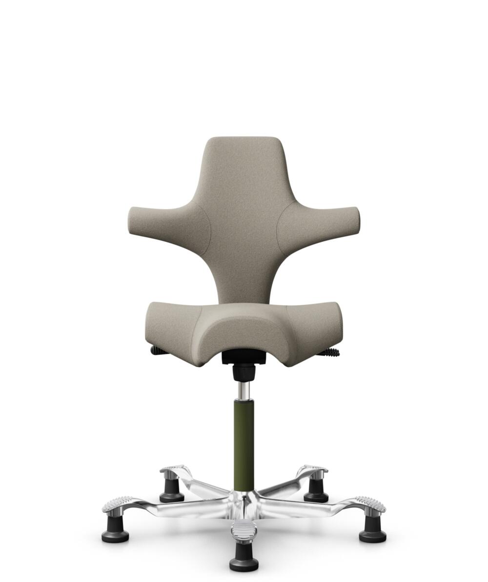 HÅG Capisco 8106 - Capture (Gabriel) - Wol / Polyamide - CPT5103 - Light beige - Framekleur - Moss Grey - Gasveer - 265 mm (Zithoogte 53-79cm) - Vloercontact - Glijdoppen - Voetenring - Nee, geen voetenring - Voetster - Ja, voetster in gepolijst aluminium - 1