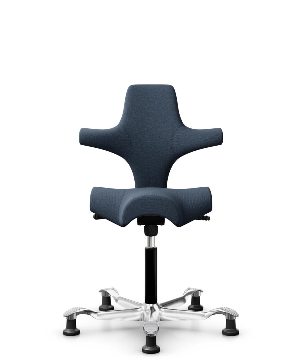 HÅG Capisco 8106 - Capture (Gabriel) - Wol / Polyamide - CPT6001 - Dark blue - Framekleur - Zwart - Gasveer - 150 mm (Zithoogte 40-55cm) - Vloercontact - Glijdoppen - Voetenring - Nee, geen voetenring - Voetster - Ja, voetster in gepolijst aluminium - 1
