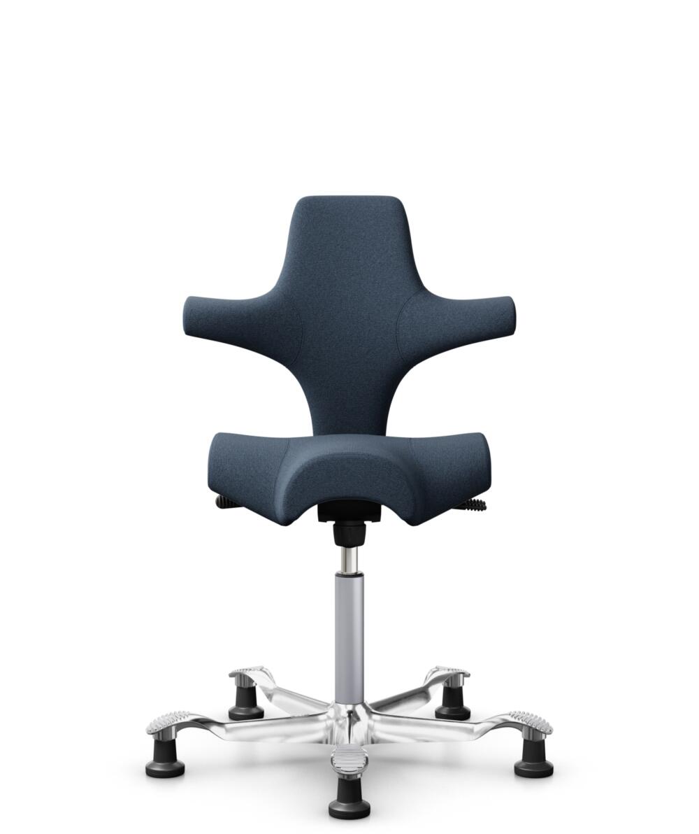 HÅG Capisco 8106 - Capture (Gabriel) - Wol / Polyamide - CPT6001 - Dark blue - Framekleur - Zilver - Gasveer - 200 mm (Zithoogte 46-64cm) - Vloercontact - Glijdoppen - Voetenring - Nee, geen voetenring - Voetster - Ja, voetster in gepolijst aluminium - 1
