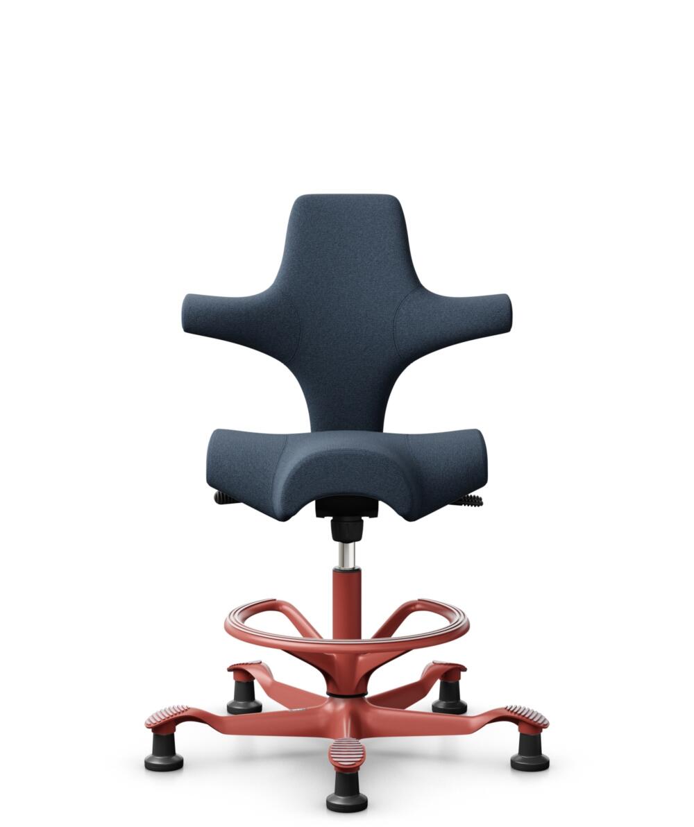 HÅG Capisco 8106 - Capture (Gabriel) - Wol / Polyamide - CPT6001 - Dark blue - Framekleur - Blush Rose - Gasveer - 200 mm (Zithoogte 46-64cm) - Vloercontact - Glijdoppen - Voetenring - Ja, in framekleur - Voetster - Nee, voetster in framekleur - 3