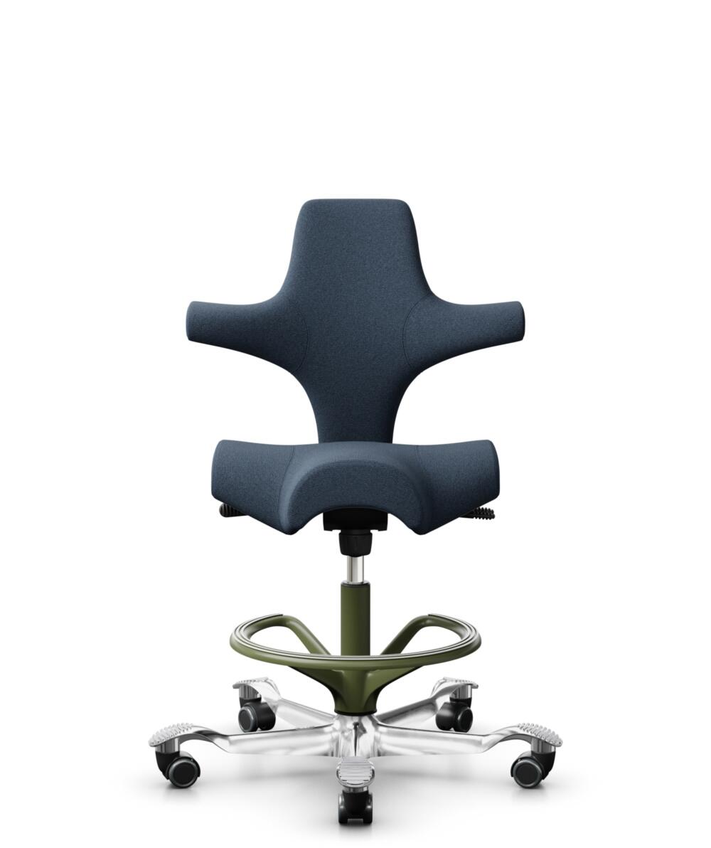 HÅG Capisco 8106 - Capture (Gabriel) - Wol / Polyamide - CPT6001 - Dark blue - Framekleur - Moss Grey - Gasveer - 200 mm (Zithoogte 46-64cm) - Vloercontact - Harde wielen t.b.v. zachte vloeren - Voetenring - Ja, in framekleur - Voetster - Ja, voetster ... - 1