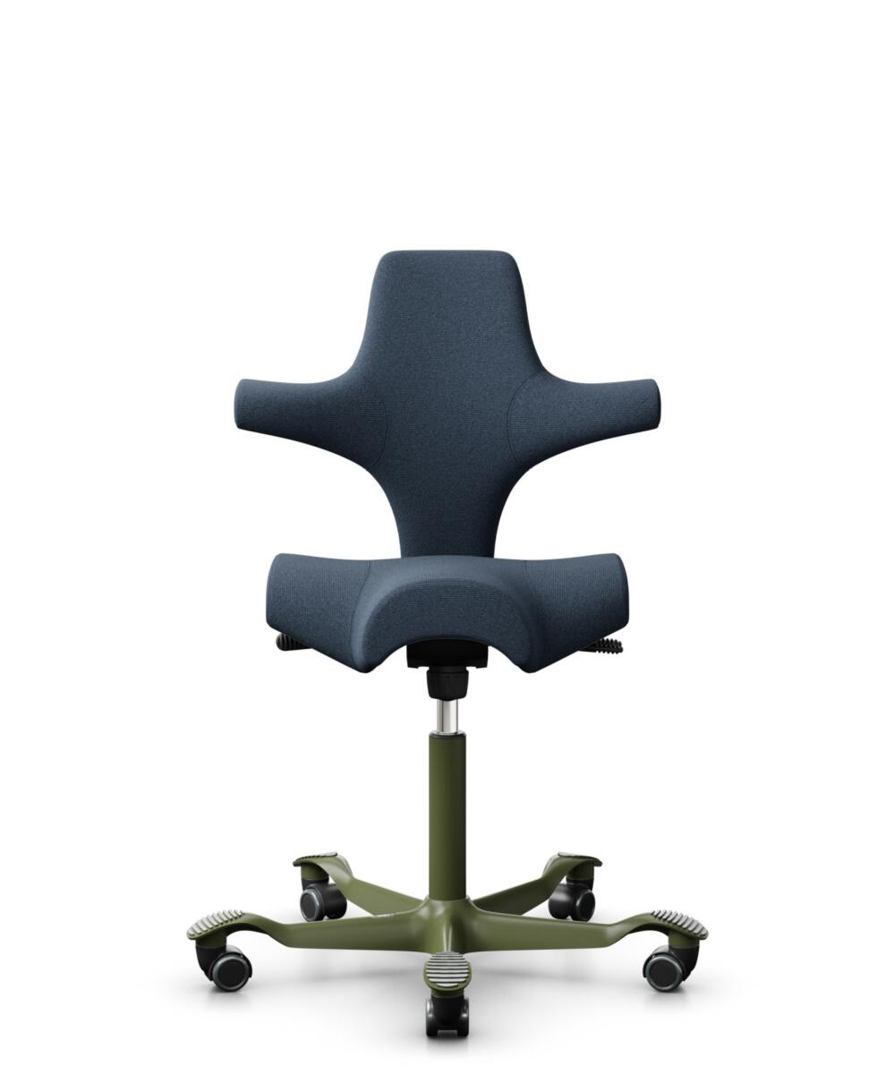 HÅG Capisco 8106 - Capture (Gabriel) - Wol / Polyamide - CPT6001 - Dark blue - Framekleur - Moss Grey - Gasveer - 265 mm (Zithoogte 53-79cm) - Vloercontact - Harde wielen t.b.v. zachte vloeren - Voetenring - Nee, geen voetenring - Voetster - Nee, voets... - 3