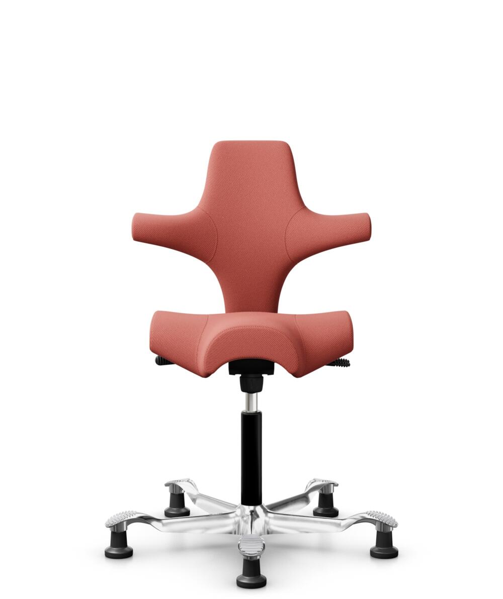 HÅG Capisco 8106 - Oceanic (Camira) - Gerecycled Polyester - OCI012 - Orange-red - Framekleur - Zwart - Gasveer - 150 mm (Zithoogte 40-55cm) - Vloercontact - Glijdoppen - Voetenring - Nee, geen voetenring - Voetster - Ja, voetster in gepolijst aluminium - 1