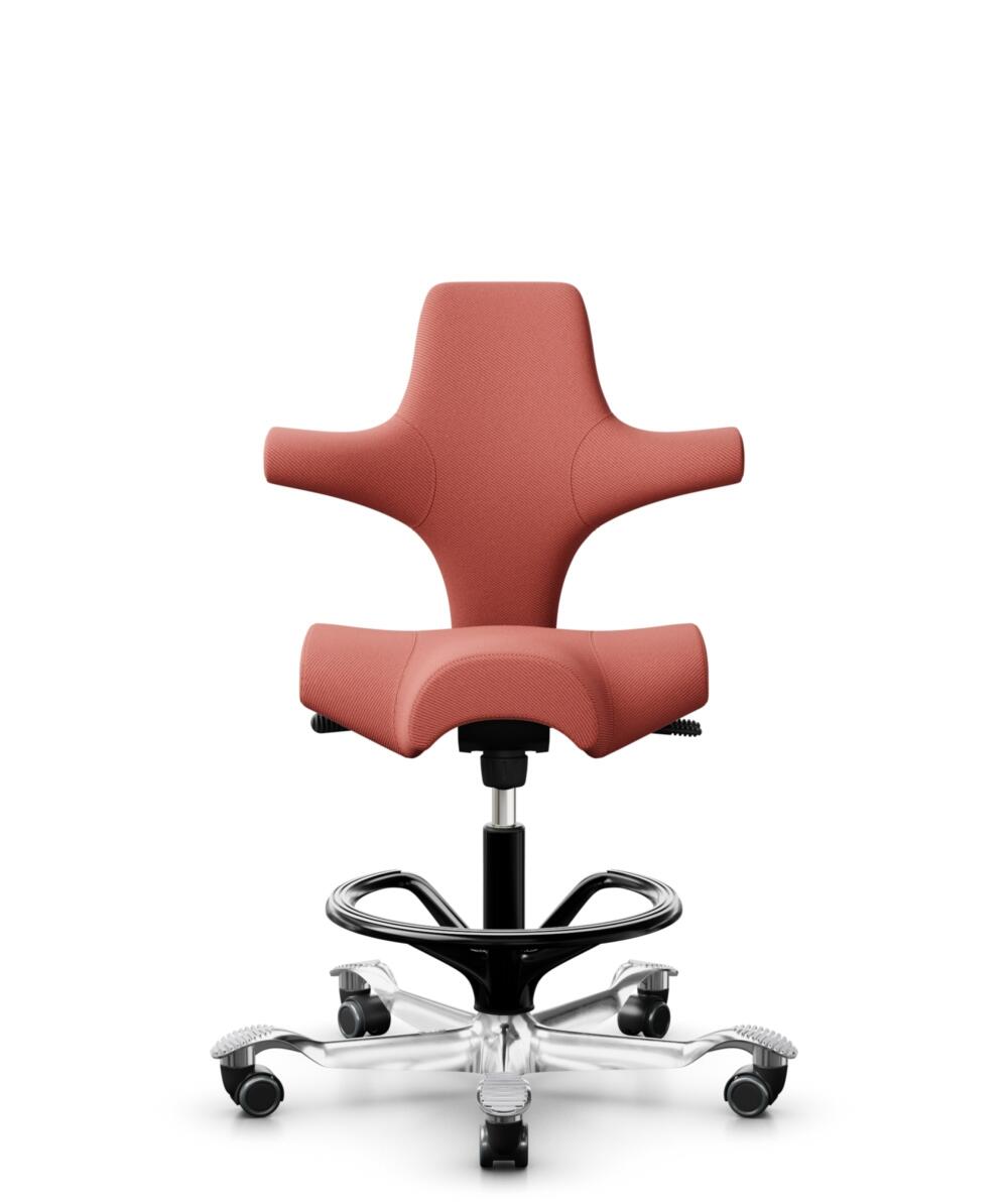 HÅG Capisco 8106 - Oceanic (Camira) - Gerecycled Polyester - OCI012 - Orange-red - Framekleur - Zwart - Gasveer - 200 mm (Zithoogte 46-64cm) - Vloercontact - Zachte wielen t.b.v. harde vloeren - Voetenring - Ja, in framekleur - Voetster - Ja, voetster ... - 1