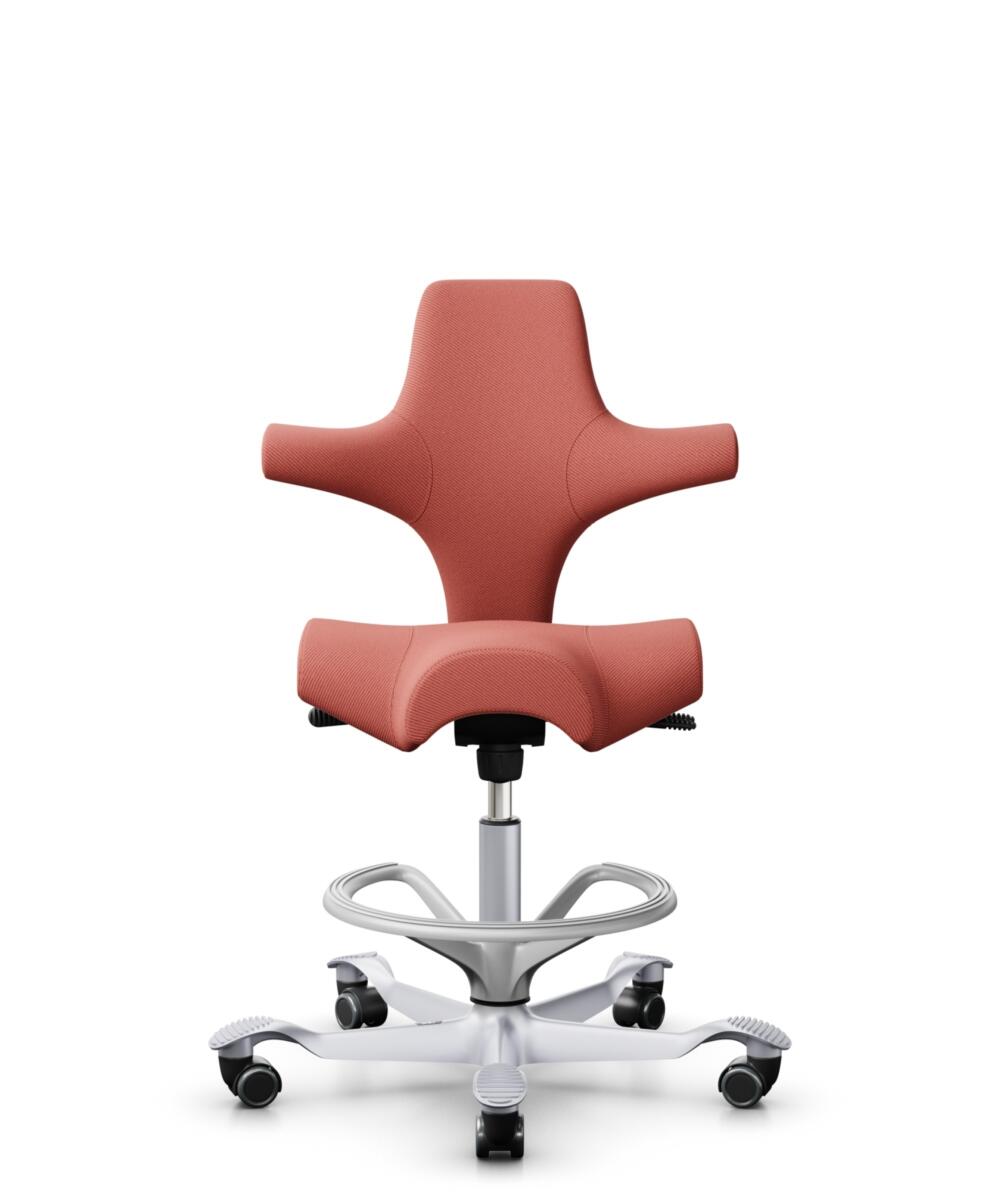HÅG Capisco 8106 - Oceanic (Camira) - Gerecycled Polyester - OCI012 - Orange-red - Framekleur - Zilver - Gasveer - 200 mm (Zithoogte 46-64cm) - Vloercontact - Zachte wielen t.b.v. harde vloeren - Voetenring - Ja, in framekleur - Voetster - Nee, voetste... - 1