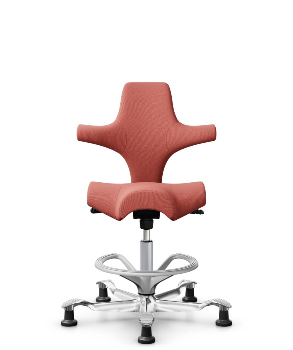 HÅG Capisco 8106 - Oceanic (Camira) - Gerecycled Polyester - OCI012 - Orange-red - Framekleur - Zilver - Gasveer - 200 mm (Zithoogte 46-64cm) - Vloercontact - Glijdoppen - Voetenring - Ja, in framekleur - Voetster - Ja, voetster in gepolijst aluminium - 1