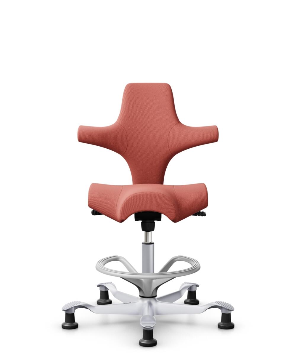 HÅG Capisco 8106 - Oceanic (Camira) - Gerecycled Polyester - OCI012 - Orange-red - Framekleur - Zilver - Gasveer - 265 mm (Zithoogte 53-79cm) - Vloercontact - Glijdoppen - Voetenring - Ja, in framekleur - Voetster - Nee, voetster in framekleur - 1