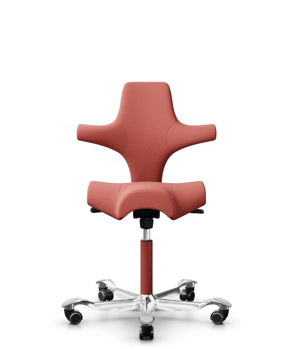HÅG Capisco 8106 - Oceanic (Camira) - Gerecycled Polyester - OCI012 - Orange-red - Framekleur - Blush Rose - Gasveer - 150 mm (Zithoogte 40-55cm) - Vloercontact - Zachte wielen t.b.v. harde vloeren - Voetenring - Nee, geen voetenring - Voetster - Ja, v... - 1