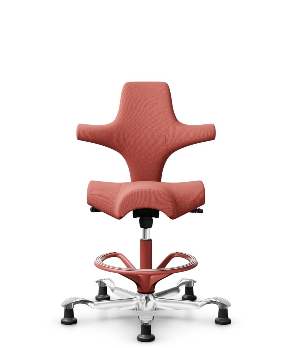 HÅG Capisco 8106 - Oceanic (Camira) - Gerecycled Polyester - OCI012 - Orange-red - Framekleur - Blush Rose - Gasveer - 200 mm (Zithoogte 46-64cm) - Vloercontact - Glijdoppen - Voetenring - Ja, in framekleur - Voetster - Ja, voetster in gepolijst aluminium - 1