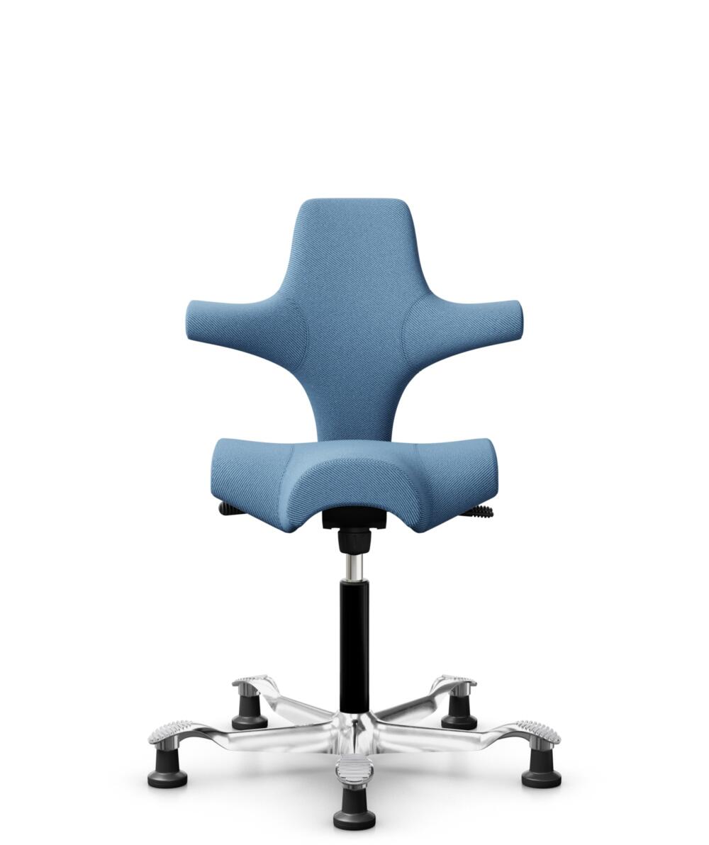 HÅG Capisco 8106 - Oceanic (Camira) - Gerecycled Polyester - OCI011 - Light blue - Framekleur - Zwart - Gasveer - 150 mm (Zithoogte 40-55cm) - Vloercontact - Glijdoppen - Voetenring - Nee, geen voetenring - Voetster - Ja, voetster in gepolijst aluminium - 1