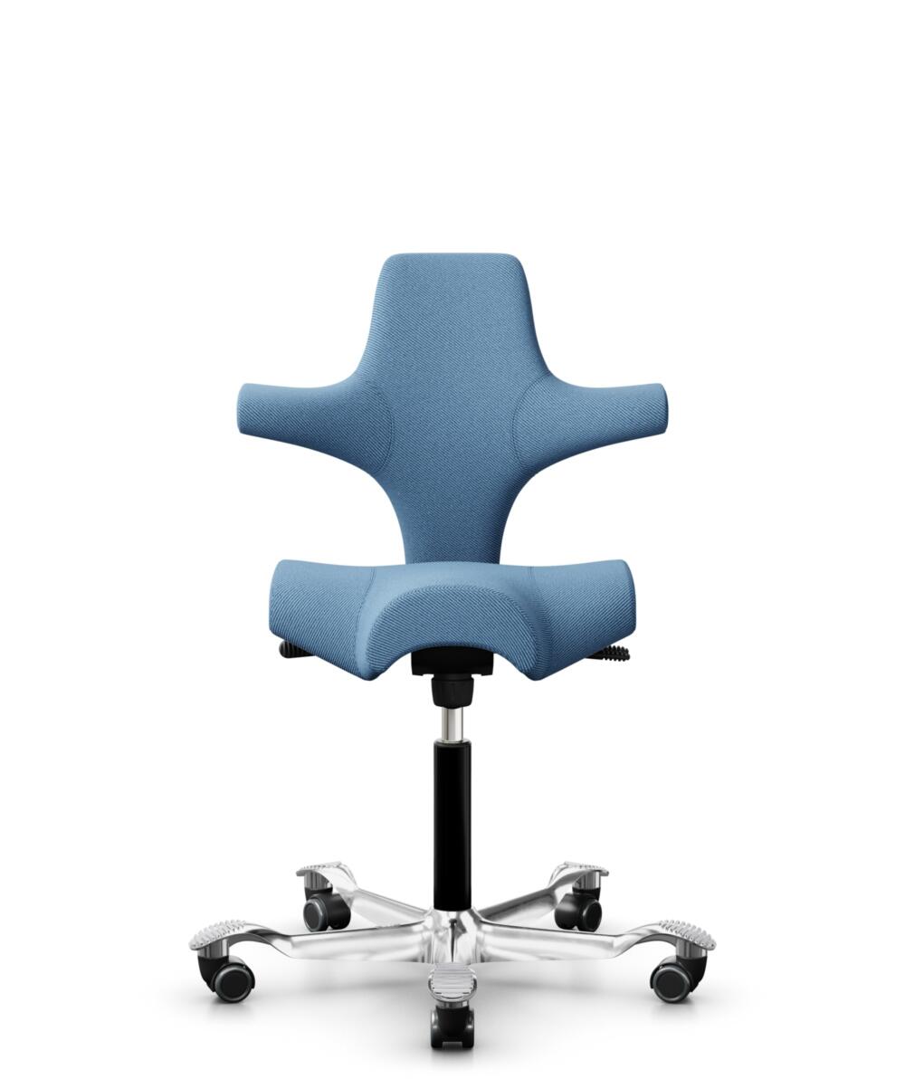 HÅG Capisco 8106 - Oceanic (Camira) - Gerecycled Polyester - OCI011 - Light blue - Framekleur - Zwart - Gasveer - 200 mm (Zithoogte 46-64cm) - Vloercontact - Zachte wielen t.b.v. harde vloeren - Voetenring - Nee, geen voetenring - Voetster - Ja, voetst... - 1