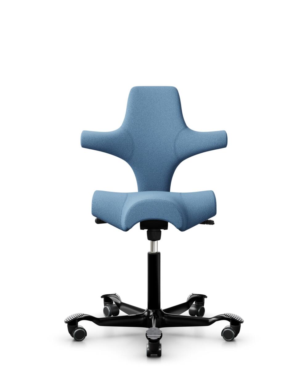 HÅG Capisco 8106 - Oceanic (Camira) - Gerecycled Polyester - OCI011 - Light blue - Framekleur - Zwart - Gasveer - 265 mm (Zithoogte 53-79cm) - Vloercontact - Harde wielen t.b.v. zachte vloeren - Voetenring - Nee, geen voetenring - Voetster - Nee, voets... - 1
