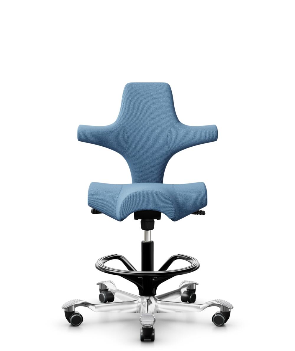 HÅG Capisco 8106 - Oceanic (Camira) - Gerecycled Polyester - OCI011 - Light blue - Framekleur - Zwart - Gasveer - 265 mm (Zithoogte 53-79cm) - Vloercontact - Harde wielen t.b.v. zachte vloeren - Voetenring - Ja, in framekleur - Voetster - Ja, voetster ... - 1