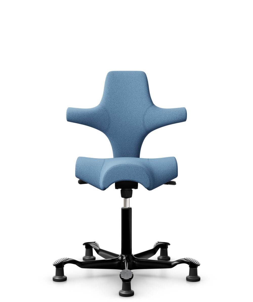 HÅG Capisco 8106 - Oceanic (Camira) - Gerecycled Polyester - OCI011 - Light blue - Framekleur - Zwart - Gasveer - 265 mm (Zithoogte 53-79cm) - Vloercontact - Glijdoppen - Voetenring - Nee, geen voetenring - Voetster - Nee, voetster in framekleur - 1