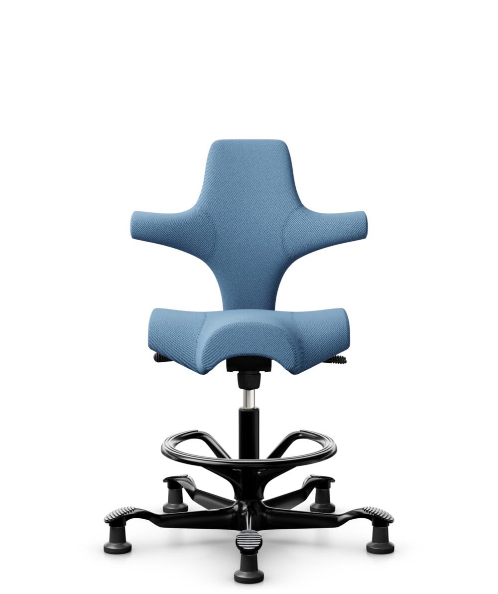 HÅG Capisco 8106 - Oceanic (Camira) - Gerecycled Polyester - OCI011 - Light blue - Framekleur - Zwart - Gasveer - 265 mm (Zithoogte 53-79cm) - Vloercontact - Glijdoppen - Voetenring - Ja, in framekleur - Voetster - Nee, voetster in framekleur - 1