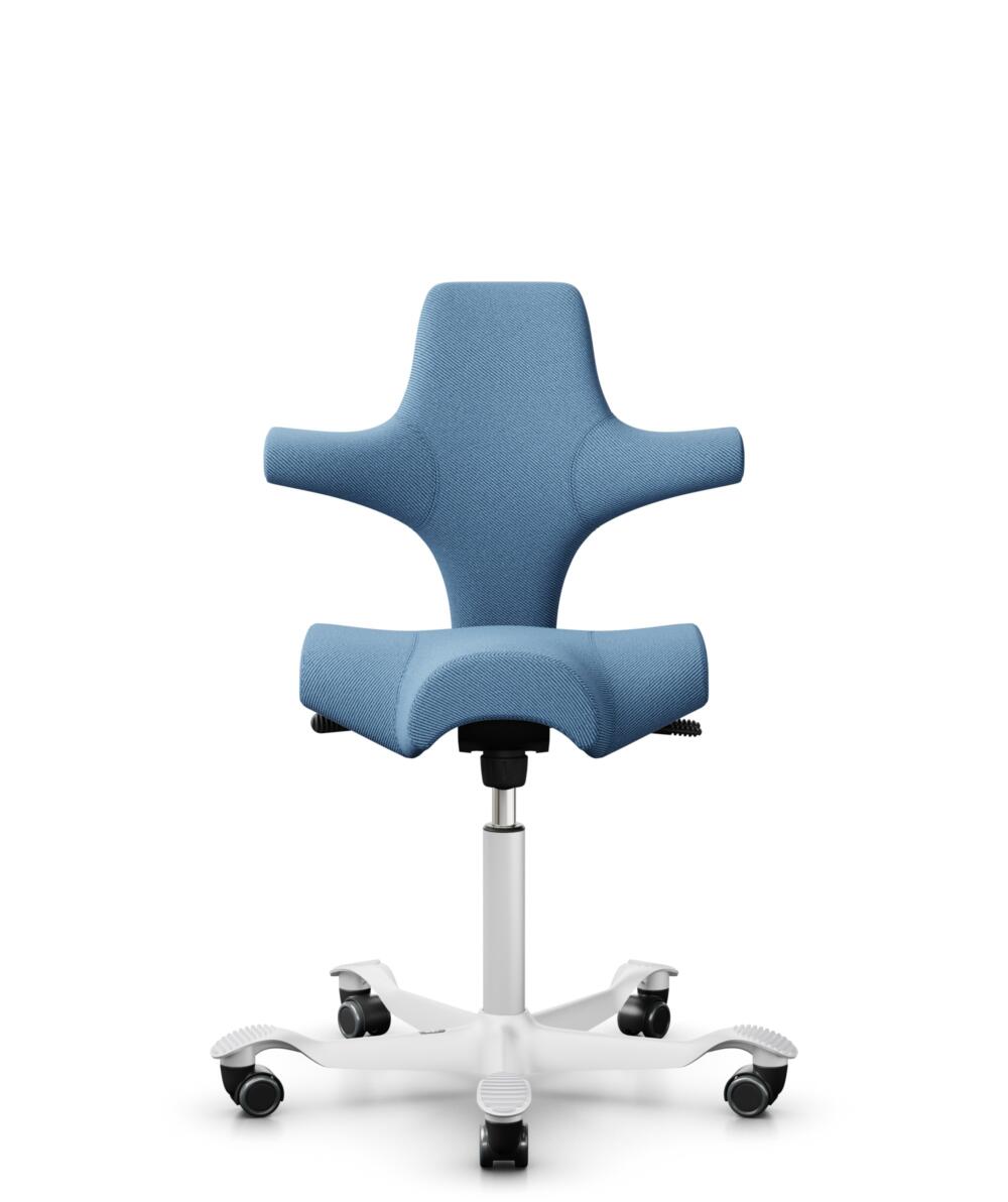 HÅG Capisco 8106 - Oceanic (Camira) - Gerecycled Polyester - OCI011 - Light blue - Framekleur - Wit - Gasveer - 150 mm (Zithoogte 40-55cm) - Vloercontact - Harde wielen t.b.v. zachte vloeren - Voetenring - Nee, geen voetenring - Voetster - Nee, voetste... - 1