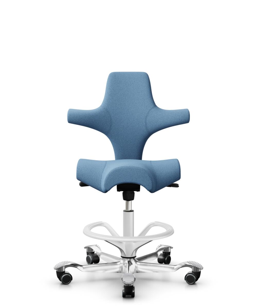 HÅG Capisco 8106 - Oceanic (Camira) - Gerecycled Polyester - OCI011 - Light blue - Framekleur - Wit - Gasveer - 265 mm (Zithoogte 53-79cm) - Vloercontact - Zachte wielen t.b.v. harde vloeren - Voetenring - Ja, in framekleur - Voetster - Ja, voetster in... - 1