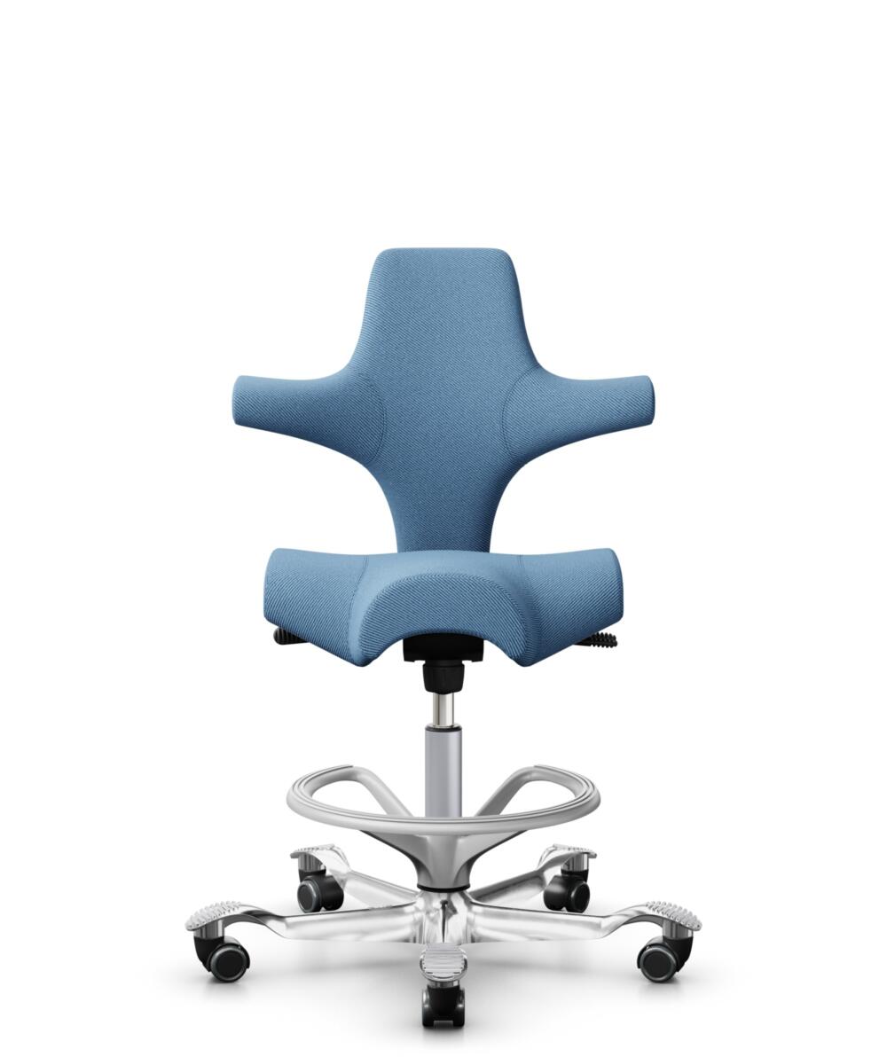 HÅG Capisco 8106 - Oceanic (Camira) - Gerecycled Polyester - OCI011 - Light blue - Framekleur - Zilver - Gasveer - 200 mm (Zithoogte 46-64cm) - Vloercontact - Harde wielen t.b.v. zachte vloeren - Voetenring - Ja, in framekleur - Voetster - Ja, voetster... - 1