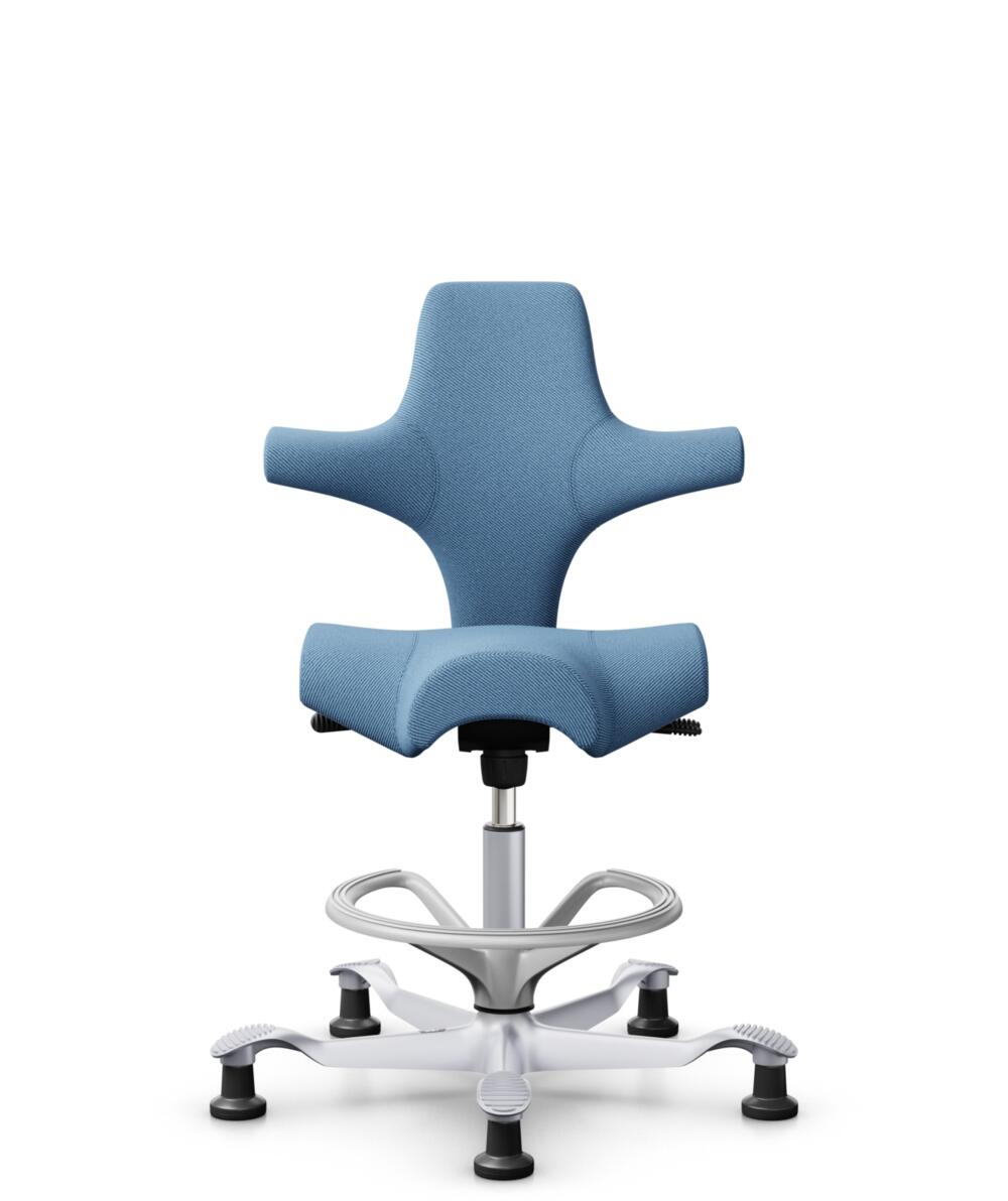 HÅG Capisco 8106 - Oceanic (Camira) - Gerecycled Polyester - OCI011 - Light blue - Framekleur - Zilver - Gasveer - 200 mm (Zithoogte 46-64cm) - Vloercontact - Glijdoppen - Voetenring - Ja, in framekleur - Voetster - Nee, voetster in framekleur - 1