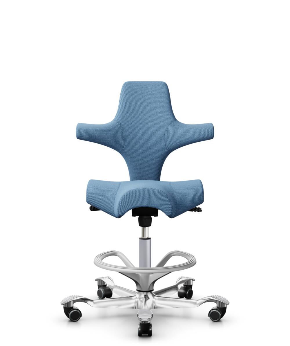 HÅG Capisco 8106 - Oceanic (Camira) - Gerecycled Polyester - OCI011 - Light blue - Framekleur - Zilver - Gasveer - 265 mm (Zithoogte 53-79cm) - Vloercontact - Zachte wielen t.b.v. harde vloeren - Voetenring - Ja, in framekleur - Voetster - Ja, voetster... - 1