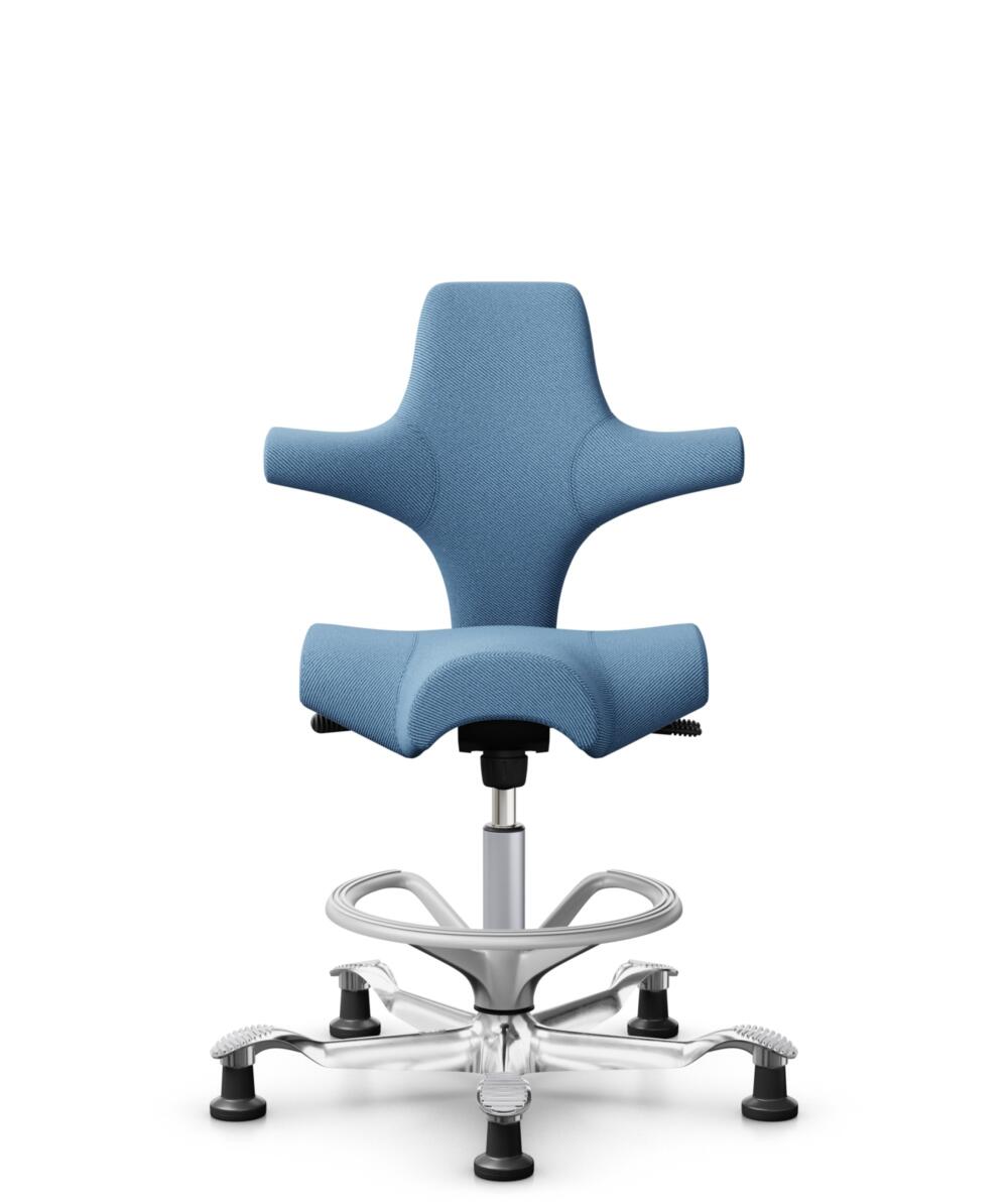 HÅG Capisco 8106 - Oceanic (Camira) - Gerecycled Polyester - OCI011 - Light blue - Framekleur - Zilver - Gasveer - 265 mm (Zithoogte 53-79cm) - Vloercontact - Glijdoppen - Voetenring - Ja, in framekleur - Voetster - Ja, voetster in gepolijst aluminium - 1