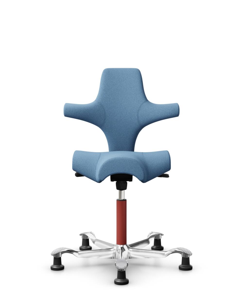HÅG Capisco 8106 - Oceanic (Camira) - Gerecycled Polyester - OCI011 - Light blue - Framekleur - Blush Rose - Gasveer - 200 mm (Zithoogte 46-64cm) - Vloercontact - Glijdoppen - Voetenring - Nee, geen voetenring - Voetster - Ja, voetster in gepolijst alu... - 1