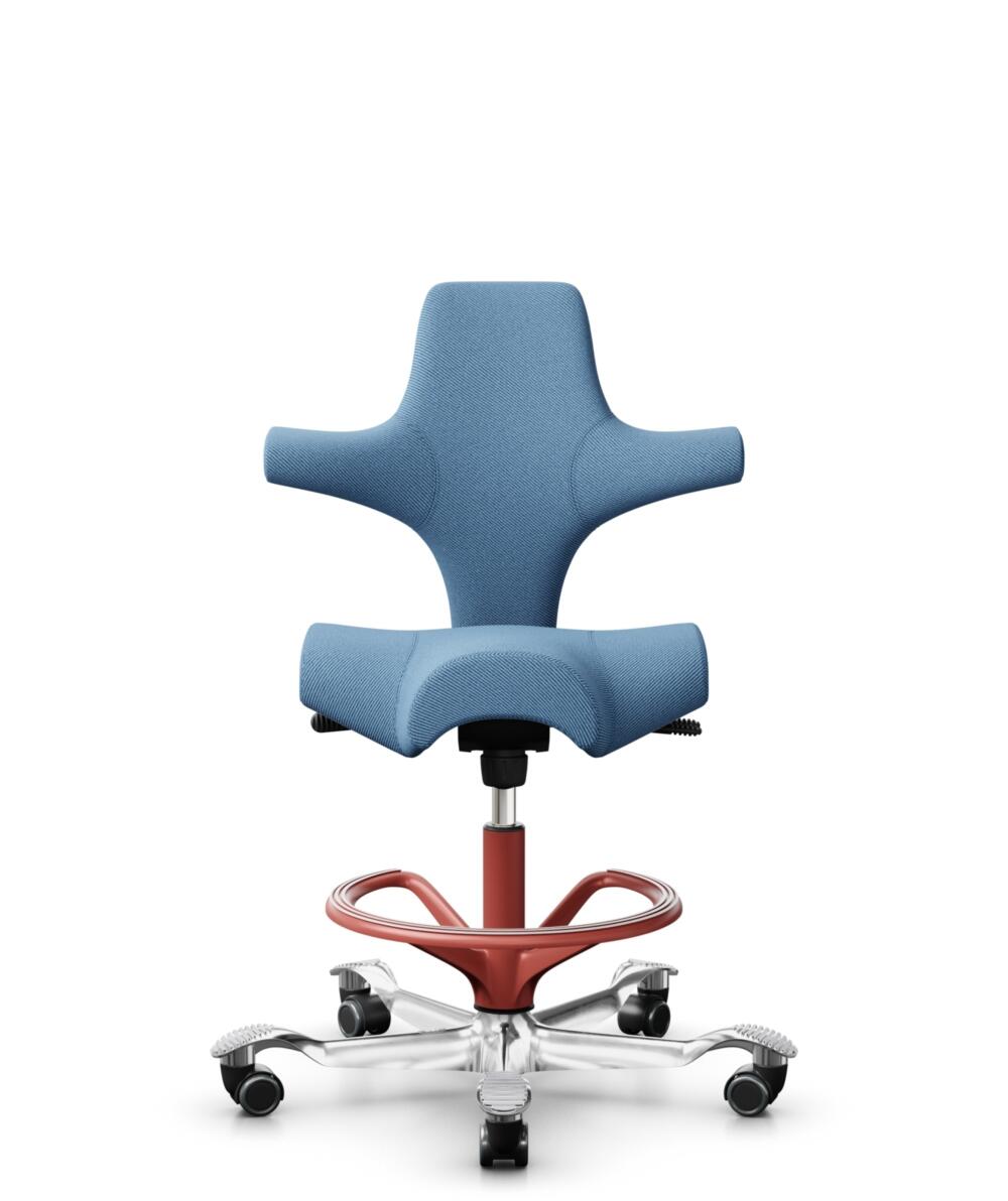 HÅG Capisco 8106 - Oceanic (Camira) - Gerecycled Polyester - OCI011 - Light blue - Framekleur - Blush Rose - Gasveer - 265 mm (Zithoogte 53-79cm) - Vloercontact - Harde wielen t.b.v. zachte vloeren - Voetenring - Ja, in framekleur - Voetster - Ja, voet... - 1