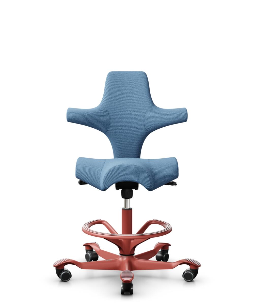 HÅG Capisco 8106 - Oceanic (Camira) - Gerecycled Polyester - OCI011 - Light blue - Framekleur - Blush Rose - Gasveer - 265 mm (Zithoogte 53-79cm) - Vloercontact - Zachte wielen t.b.v. harde vloeren - Voetenring - Ja, in framekleur - Voetster - Nee, voe... - 1