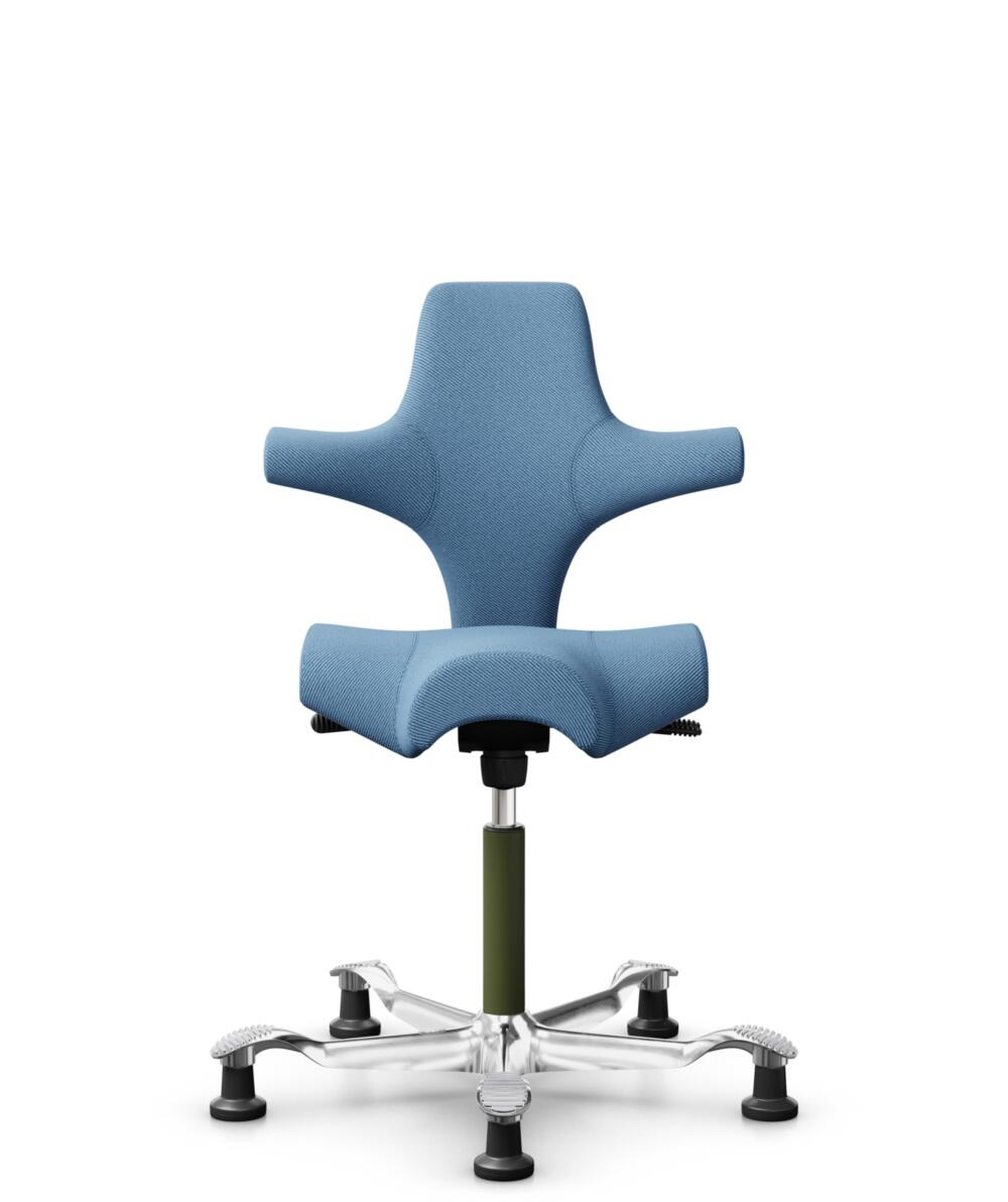 HÅG Capisco 8106 - Oceanic (Camira) - Gerecycled Polyester - OCI011 - Light blue - Framekleur - Moss Grey - Gasveer - 150 mm (Zithoogte 40-55cm) - Vloercontact - Glijdoppen - Voetenring - Nee, geen voetenring - Voetster - Ja, voetster in gepolijst alum... - 1