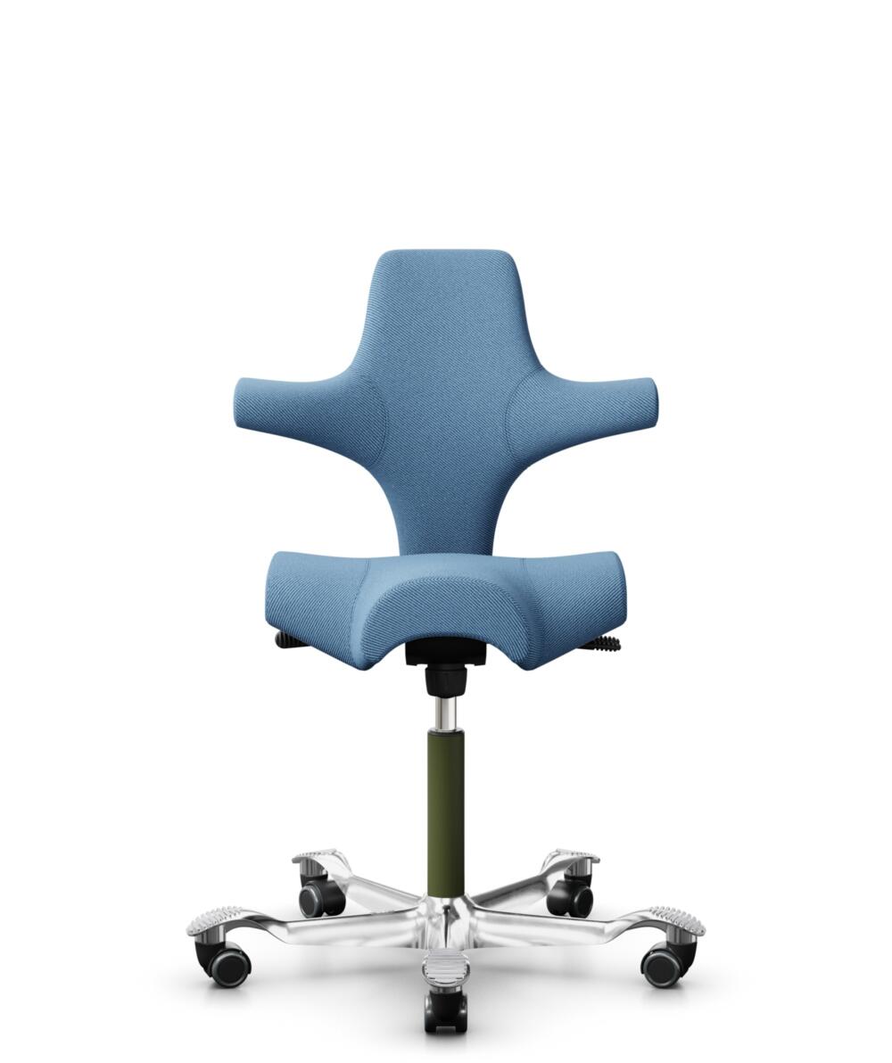 HÅG Capisco 8106 - Oceanic (Camira) - Gerecycled Polyester - OCI011 - Light blue - Framekleur - Moss Grey - Gasveer - 200 mm (Zithoogte 46-64cm) - Vloercontact - Harde wielen t.b.v. zachte vloeren - Voetenring - Nee, geen voetenring - Voetster - Ja, vo... - 1