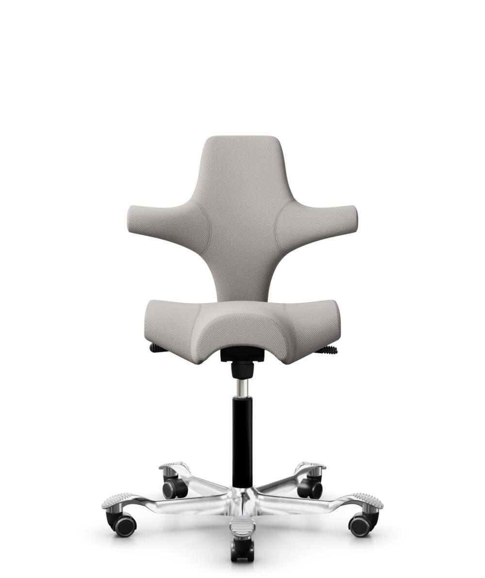 HÅG Capisco 8106 - Oceanic (Camira) - Gerecycled Polyester - OCI014 - Light beige - Framekleur - Zwart - Gasveer - 265 mm (Zithoogte 53-79cm) - Vloercontact - Zachte wielen t.b.v. harde vloeren - Voetenring - Nee, geen voetenring - Voetster - Ja, voets... - 1