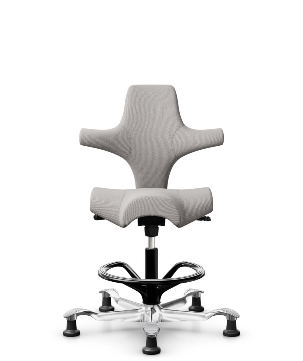 HÅG Capisco 8106 - Oceanic (Camira) - Gerecycled Polyester - OCI014 - Light beige - Framekleur - Zwart - Gasveer - 265 mm (Zithoogte 53-79cm) - Vloercontact - Glijdoppen - Voetenring - Ja, in framekleur - Voetster - Ja, voetster in gepolijst aluminium - 1