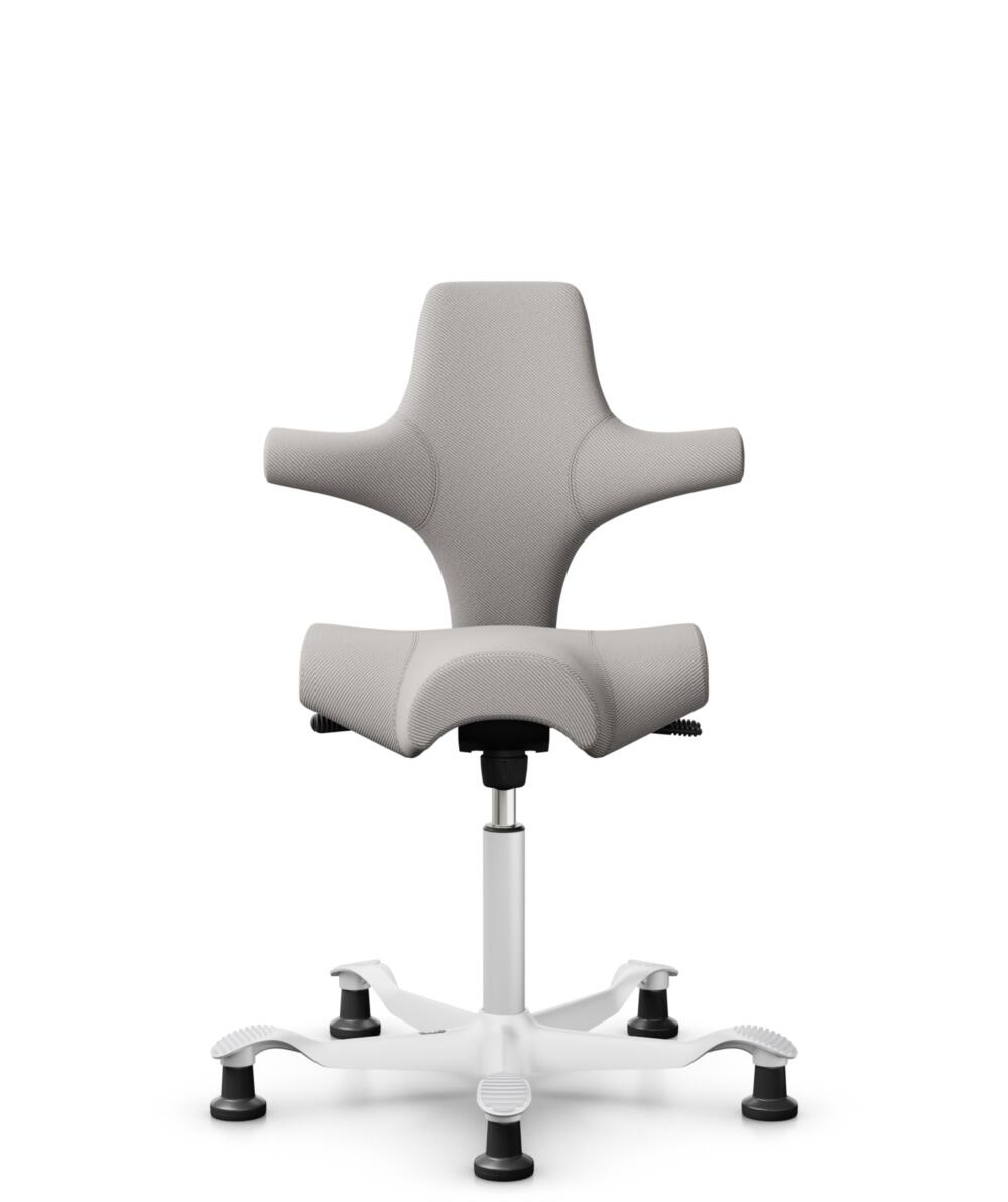 HÅG Capisco 8106 - Oceanic (Camira) - Gerecycled Polyester - OCI014 - Light beige - Framekleur - Wit - Gasveer - 200 mm (Zithoogte 46-64cm) - Vloercontact - Glijdoppen - Voetenring - Nee, geen voetenring - Voetster - Nee, voetster in framekleur - 1