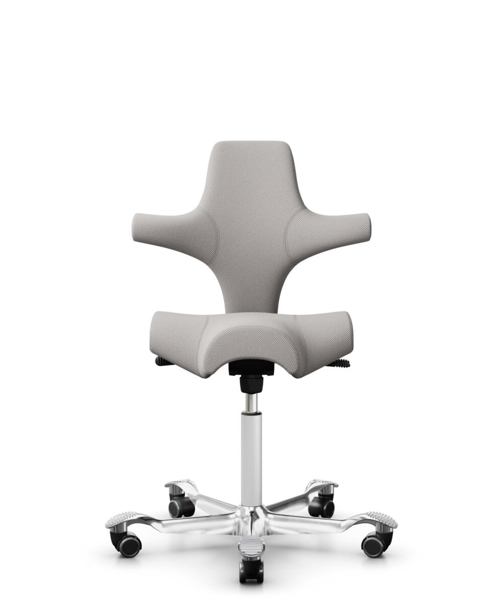 HÅG Capisco 8106 - Oceanic (Camira) - Gerecycled Polyester - OCI014 - Light beige - Framekleur - Wit - Gasveer - 265 mm (Zithoogte 53-79cm) - Vloercontact - Harde wielen t.b.v. zachte vloeren - Voetenring - Nee, geen voetenring - Voetster - Ja, voetste... - 1