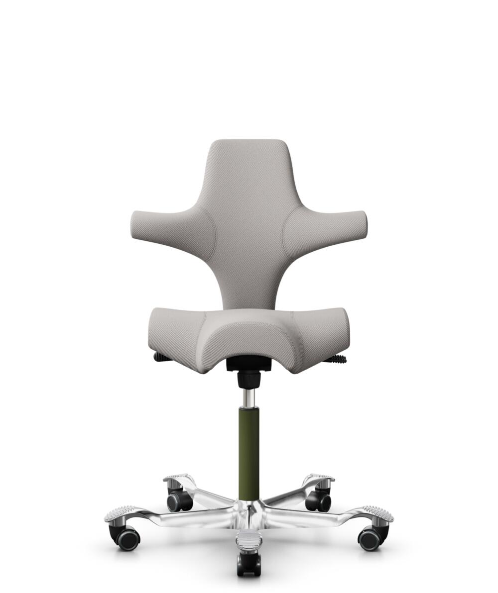 HÅG Capisco 8106 - Oceanic (Camira) - Gerecycled Polyester - OCI014 - Light beige - Framekleur - Moss Grey - Gasveer - 150 mm (Zithoogte 40-55cm) - Vloercontact - Zachte wielen t.b.v. harde vloeren - Voetenring - Nee, geen voetenring - Voetster - Ja, v... - 1