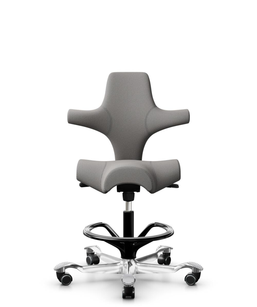HÅG Capisco 8106 - Oceanic (Camira) - Gerecycled Polyester - OCI008 - Warm grey - Framekleur - Zwart - Gasveer - 265 mm (Zithoogte 53-79cm) - Vloercontact - Zachte wielen t.b.v. harde vloeren - Voetenring - Ja, in framekleur - Voetster - Ja, voetster i... - 1