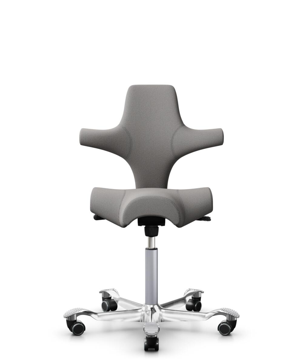 HÅG Capisco 8106 - Oceanic (Camira) - Gerecycled Polyester - OCI008 - Warm grey - Framekleur - Zilver - Gasveer - 150 mm (Zithoogte 40-55cm) - Vloercontact - Harde wielen t.b.v. zachte vloeren - Voetenring - Nee, geen voetenring - Voetster - Ja, voetst... - 1
