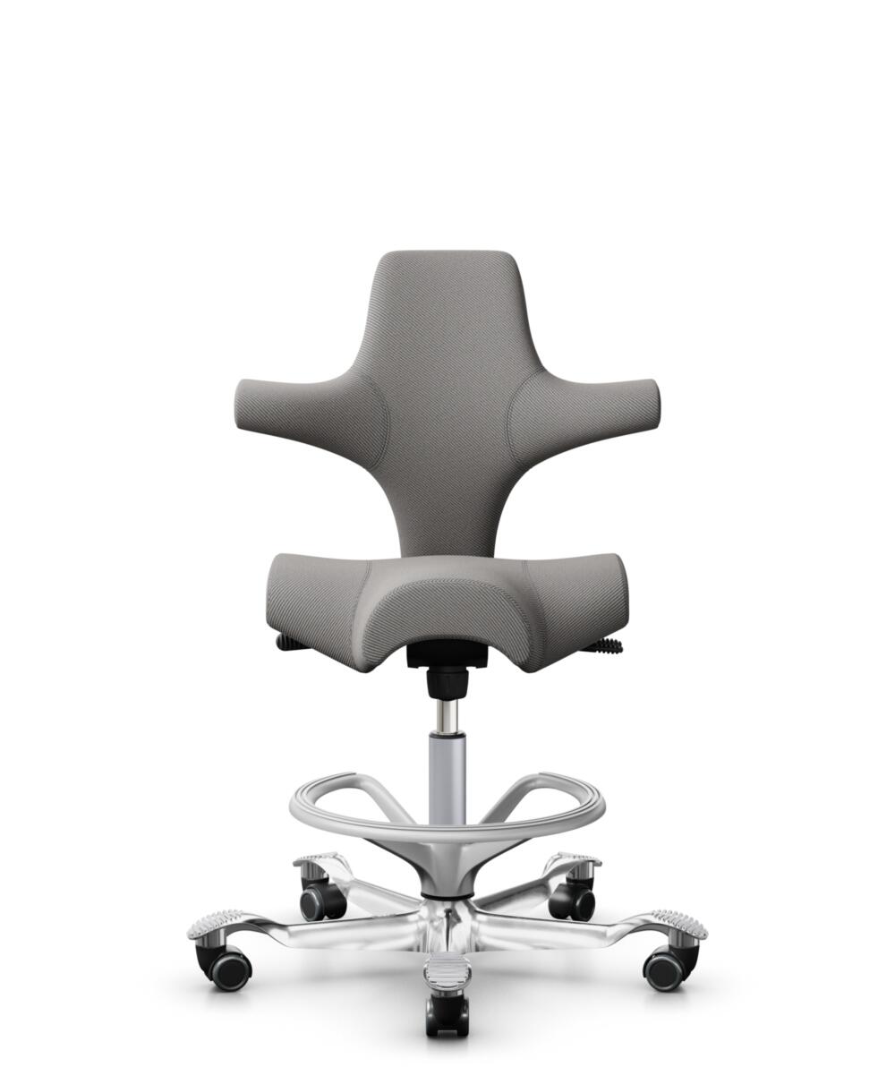 HÅG Capisco 8106 - Oceanic (Camira) - Gerecycled Polyester - OCI008 - Warm grey - Framekleur - Zilver - Gasveer - 200 mm (Zithoogte 46-64cm) - Vloercontact - Zachte wielen t.b.v. harde vloeren - Voetenring - Ja, in framekleur - Voetster - Ja, voetster ... - 1