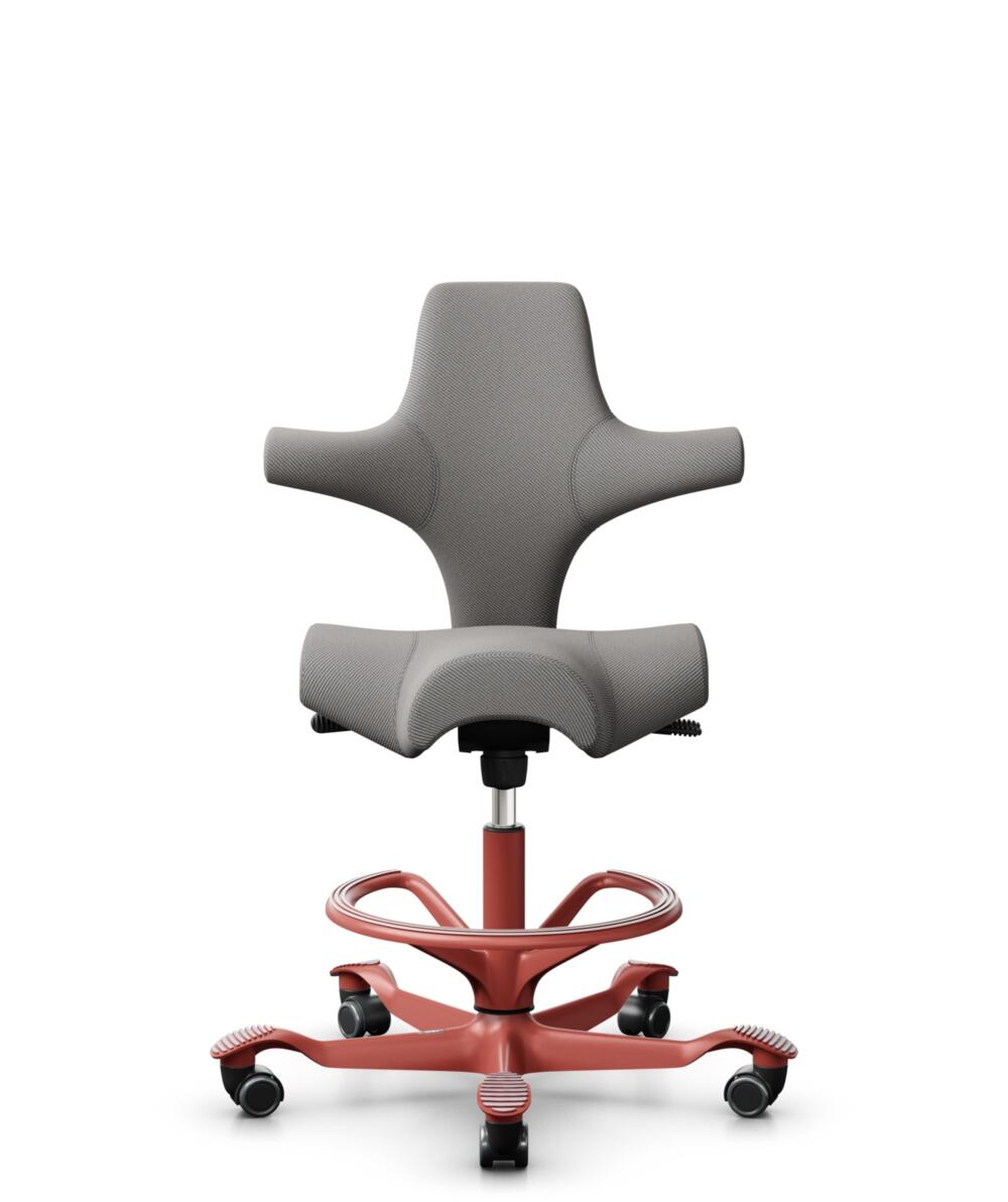 HÅG Capisco 8106 - Oceanic (Camira) - Gerecycled Polyester - OCI008 - Warm grey - Framekleur - Blush Rose - Gasveer - 200 mm (Zithoogte 46-64cm) - Vloercontact - Zachte wielen t.b.v. harde vloeren - Voetenring - Ja, in framekleur - Voetster - Nee, voet... - 1