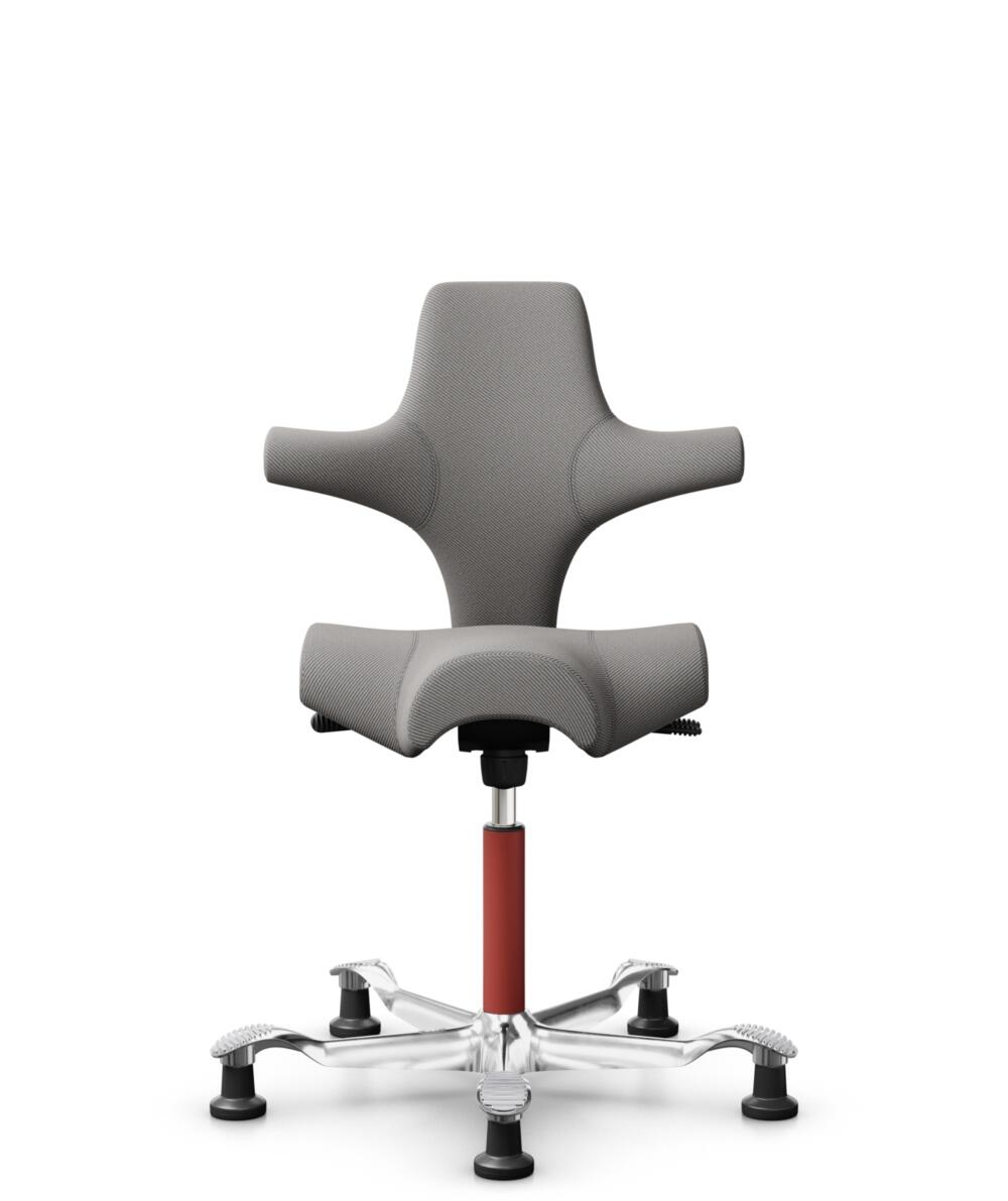 HÅG Capisco 8106 - Oceanic (Camira) - Gerecycled Polyester - OCI008 - Warm grey - Framekleur - Blush Rose - Gasveer - 265 mm (Zithoogte 53-79cm) - Vloercontact - Glijdoppen - Voetenring - Nee, geen voetenring - Voetster - Ja, voetster in gepolijst alum... - 1
