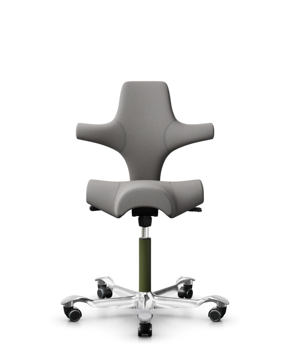 HÅG Capisco 8106 - Oceanic (Camira) - Gerecycled Polyester - OCI008 - Warm grey - Framekleur - Moss Grey - Gasveer - 265 mm (Zithoogte 53-79cm) - Vloercontact - Zachte wielen t.b.v. harde vloeren - Voetenring - Nee, geen voetenring - Voetster - Ja, voe... - 1