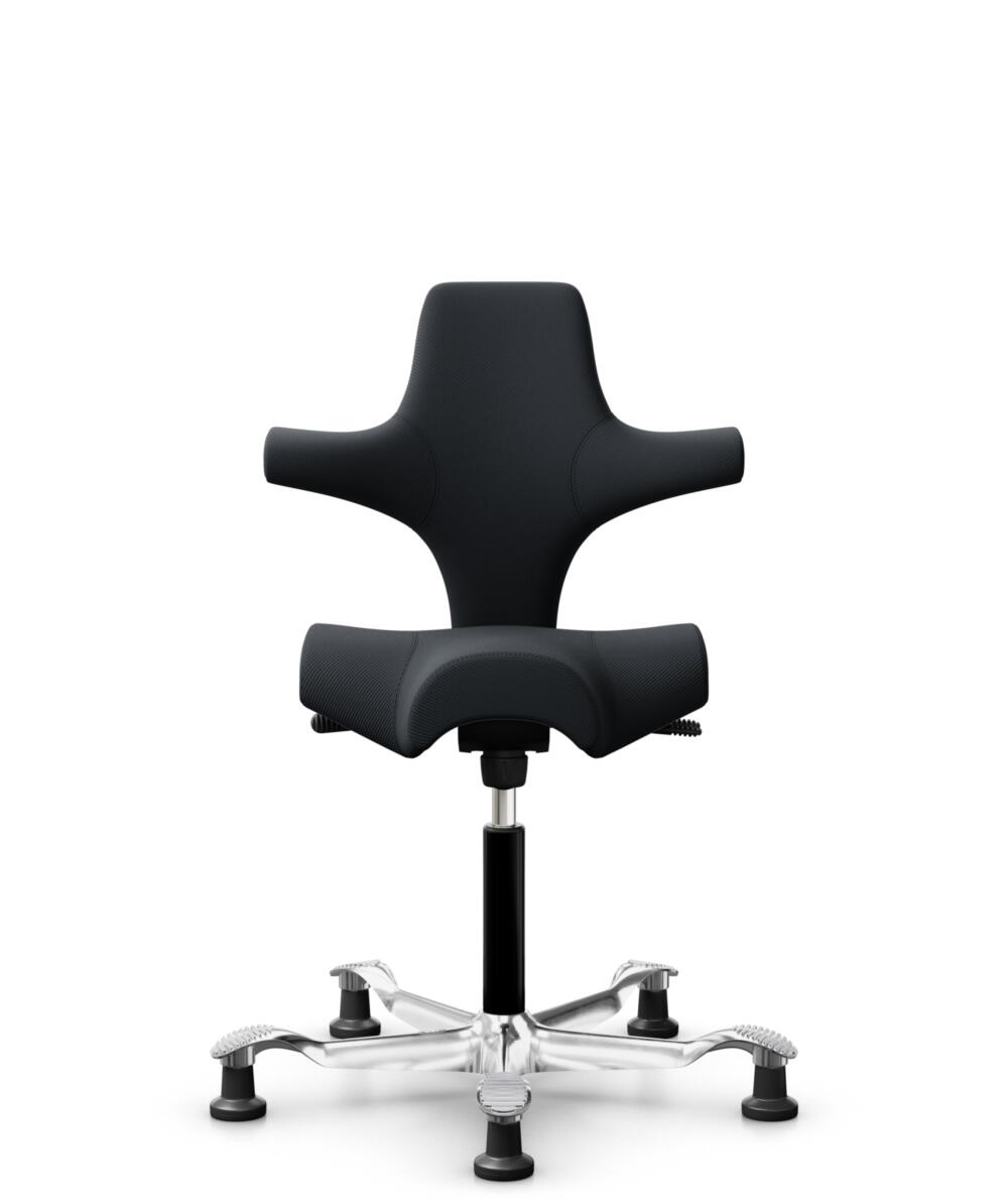 HÅG Capisco 8106 - Oceanic (Camira) - Gerecycled Polyester - OCI001 - Black - Framekleur - Zwart - Gasveer - 150 mm (Zithoogte 40-55cm) - Vloercontact - Glijdoppen - Voetenring - Nee, geen voetenring - Voetster - Ja, voetster in gepolijst aluminium - 1