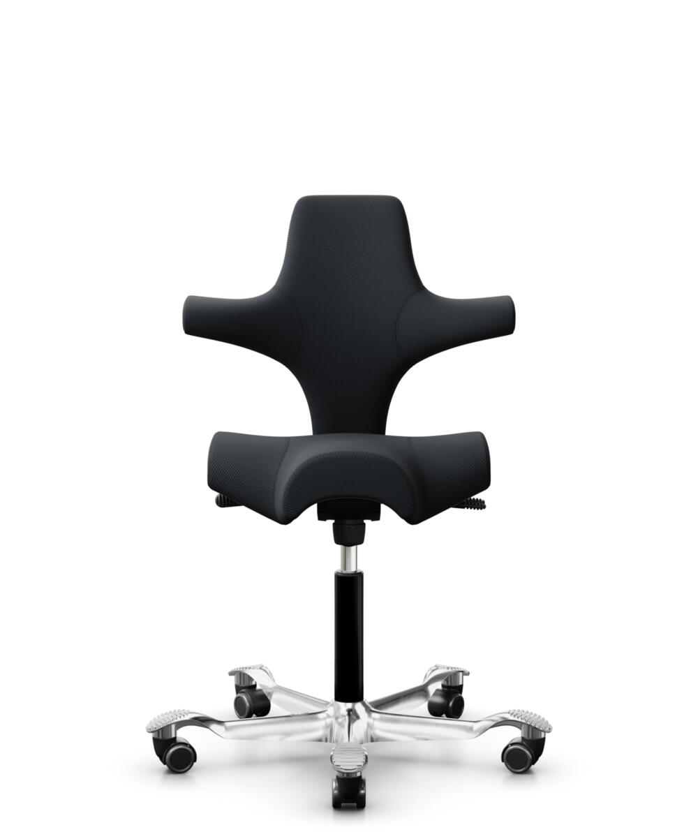 HÅG Capisco 8106 - Oceanic (Camira) - Gerecycled Polyester - OCI001 - Black - Framekleur - Zwart - Gasveer - 200 mm (Zithoogte 46-64cm) - Vloercontact - Zachte wielen t.b.v. harde vloeren - Voetenring - Nee, geen voetenring - Voetster - Ja, voetster in... - 1