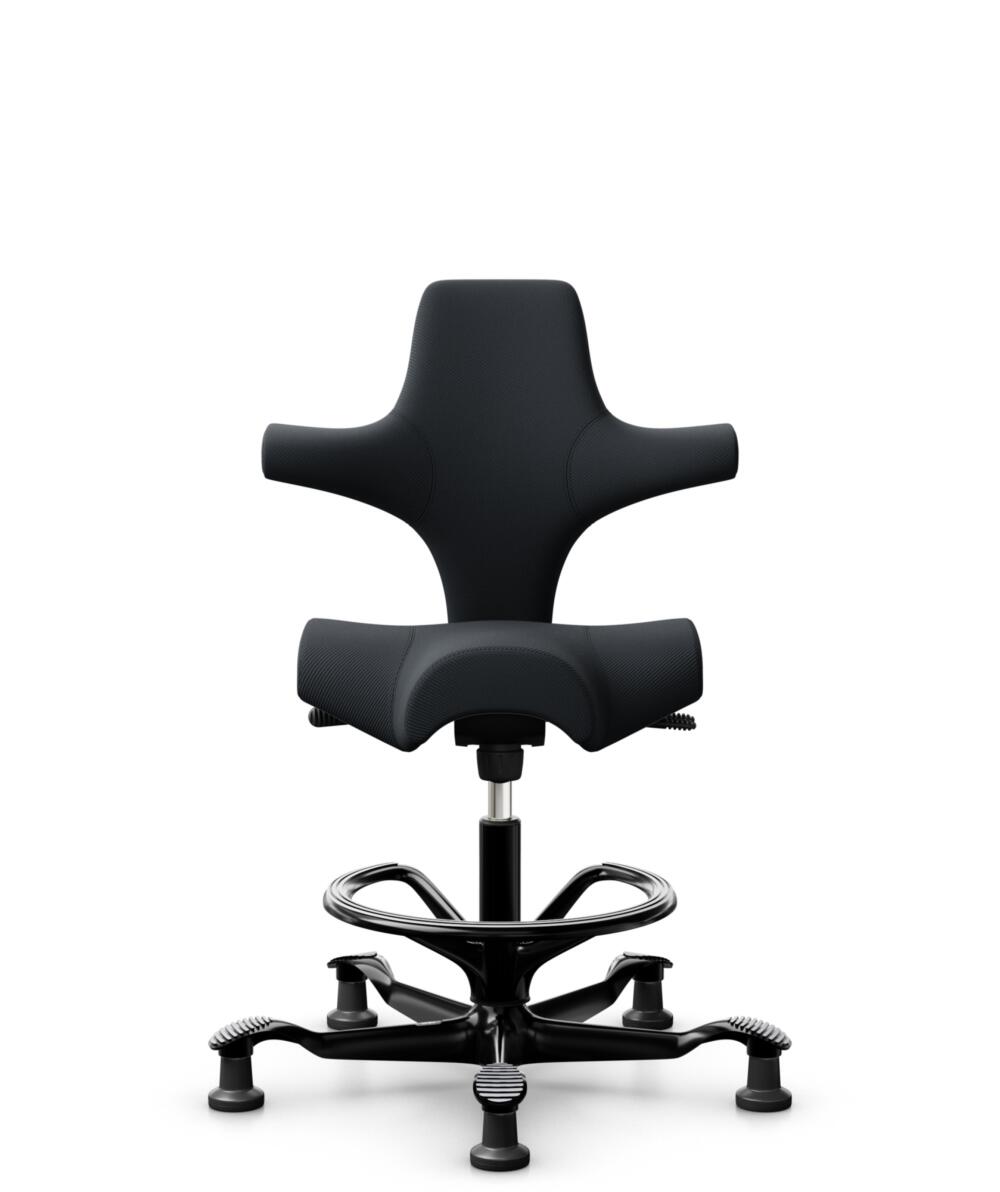 HÅG Capisco 8106 - Oceanic (Camira) - Gerecycled Polyester - OCI001 - Black - Framekleur - Zwart - Gasveer - 200 mm (Zithoogte 46-64cm) - Vloercontact - Glijdoppen - Voetenring - Ja, in framekleur - Voetster - Nee, voetster in framekleur - 1