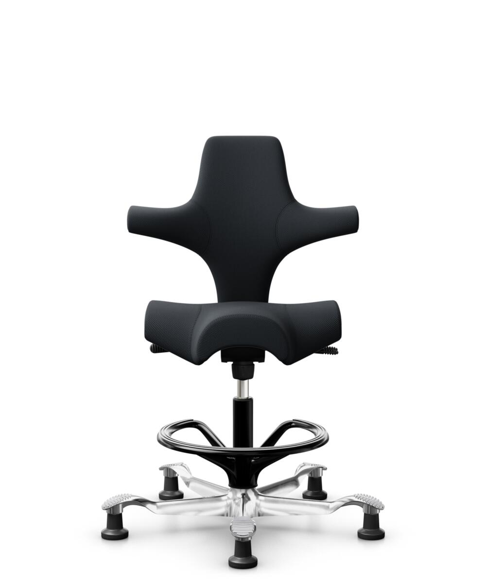 HÅG Capisco 8106 - Oceanic (Camira) - Gerecycled Polyester - OCI001 - Black - Framekleur - Zwart - Gasveer - 200 mm (Zithoogte 46-64cm) - Vloercontact - Glijdoppen - Voetenring - Ja, in framekleur - Voetster - Ja, voetster in gepolijst aluminium - 1